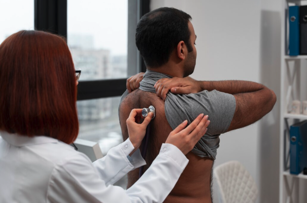 Doctor examining patient back